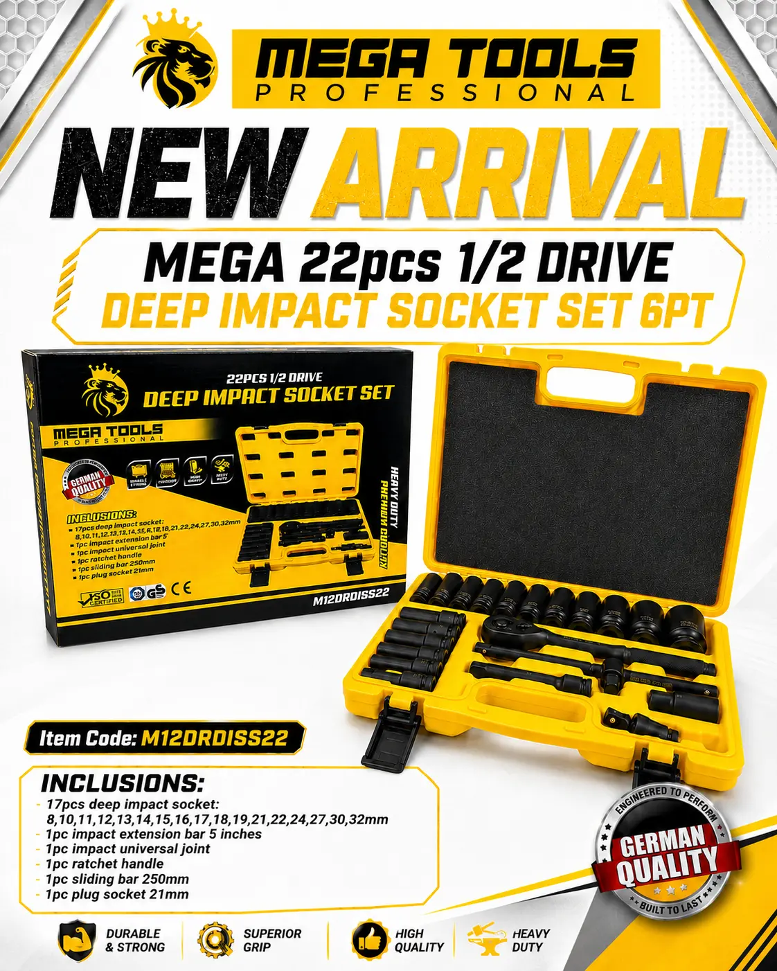 22PCS Deep Impact Socket Set